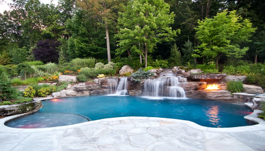 Fire pit pool waterfall