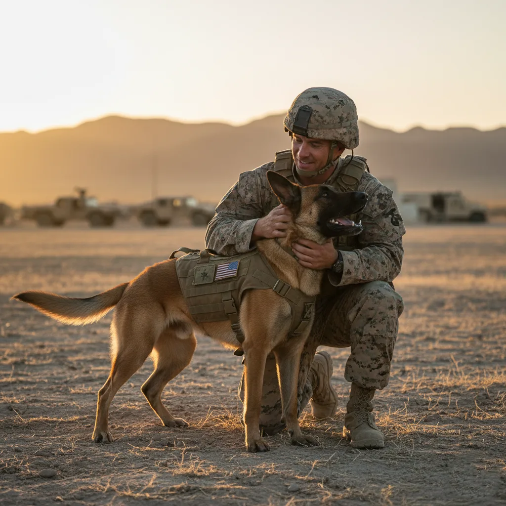 A service member with a military working dog